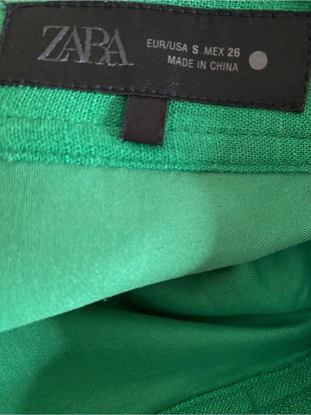 NWT! Zara Emerald Green Embroidered Wide Leg Linen Blend Trousers Pants - Size S